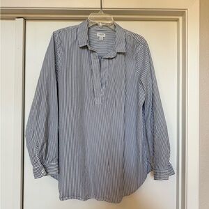 J. Crew Women's Navy and White Striped Button Down Shirt